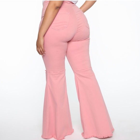 Fashion Nova Pink Flare Jeans Plus size 2X Distressed Extreme Bell Bottom NWT - Picture 11 of 11